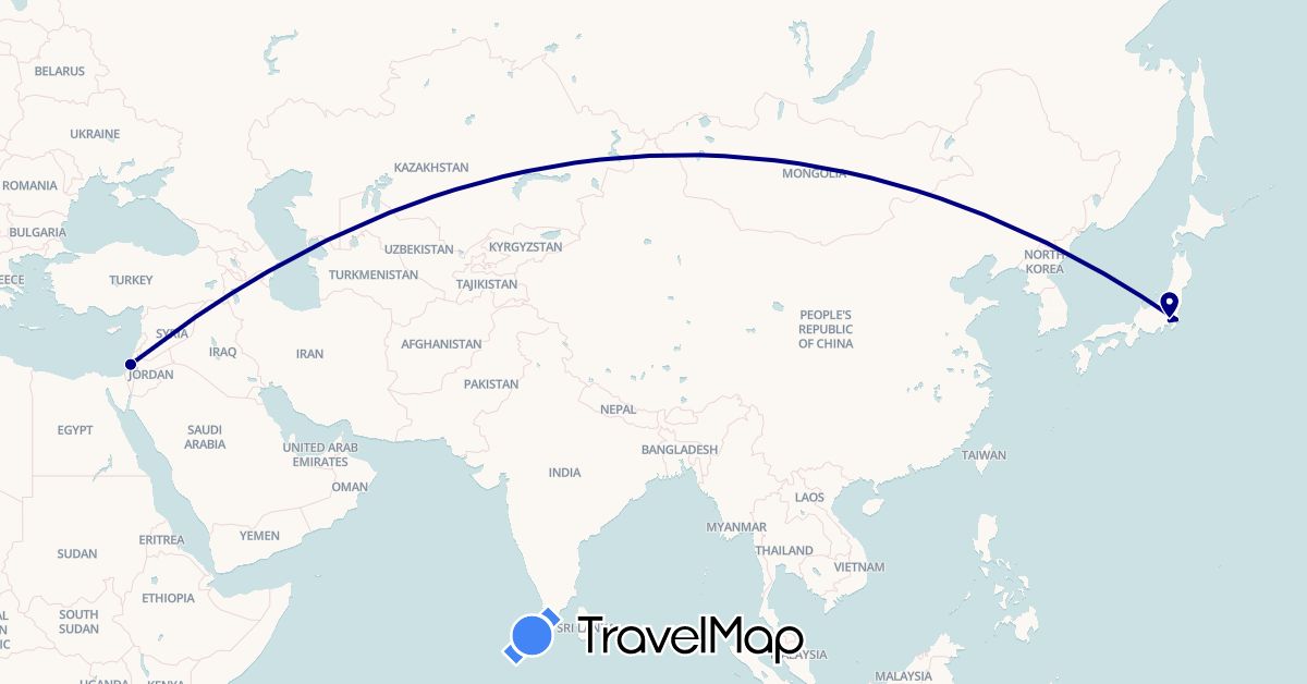 TravelMap itinerary: driving in Israel, Japan (Asia)